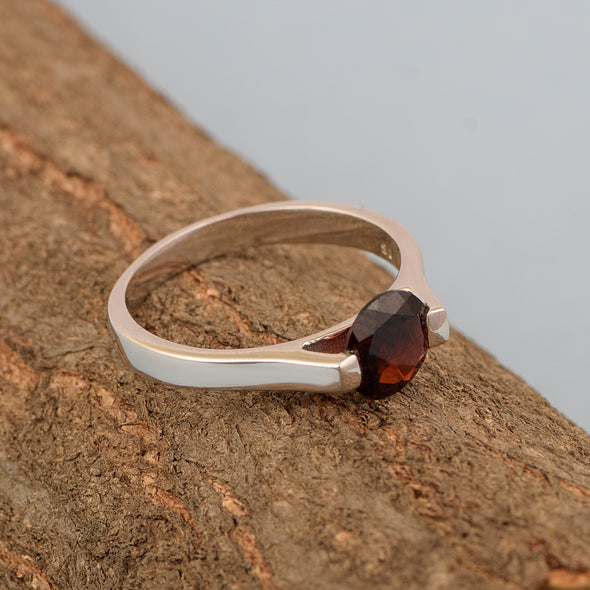 7mm Round Garnet Open Prong Ring for Women in 925 Sterling Silver - Kimaya INC