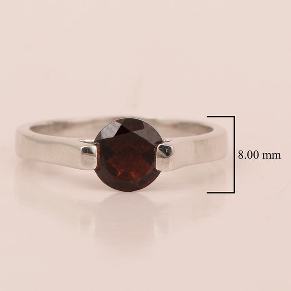7mm Round Garnet Open Prong Ring for Women in 925 Sterling Silver - Kimaya INC