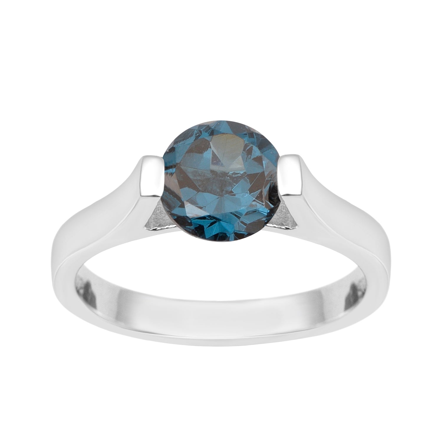 7mm Round London Blue Topaz Open Prong Ring for Women in 925 Sterling Silver - Kimaya INC