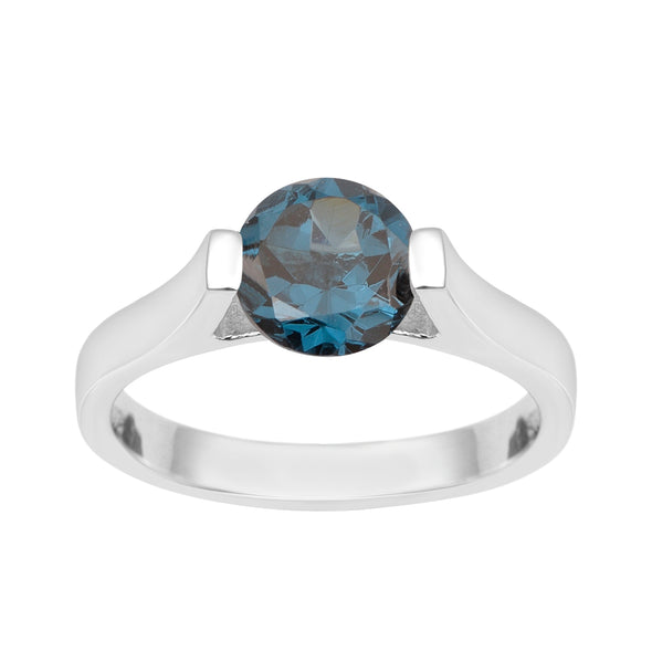 7mm Round London Blue Topaz Open Prong Ring for Women in 925 Sterling Silver - Kimaya INC