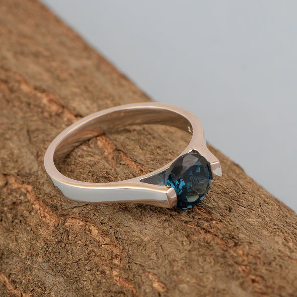 7mm Round London Blue Topaz Open Prong Ring for Women in 925 Sterling Silver - Kimaya INC