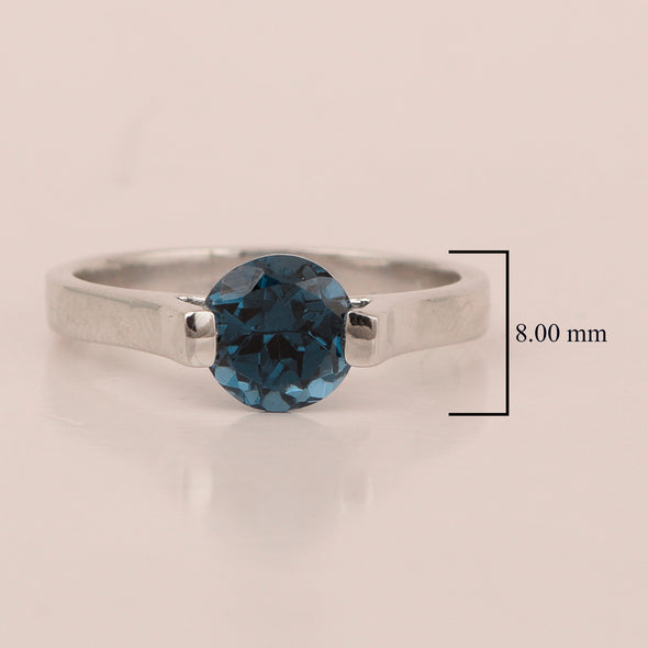 7mm Round London Blue Topaz Open Prong Ring for Women in 925 Sterling Silver - Kimaya INC