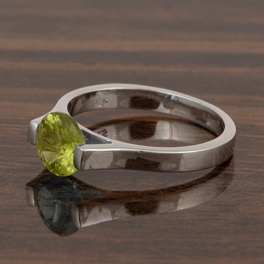 Peridot Round Solitaire Ring -Sterling Silver