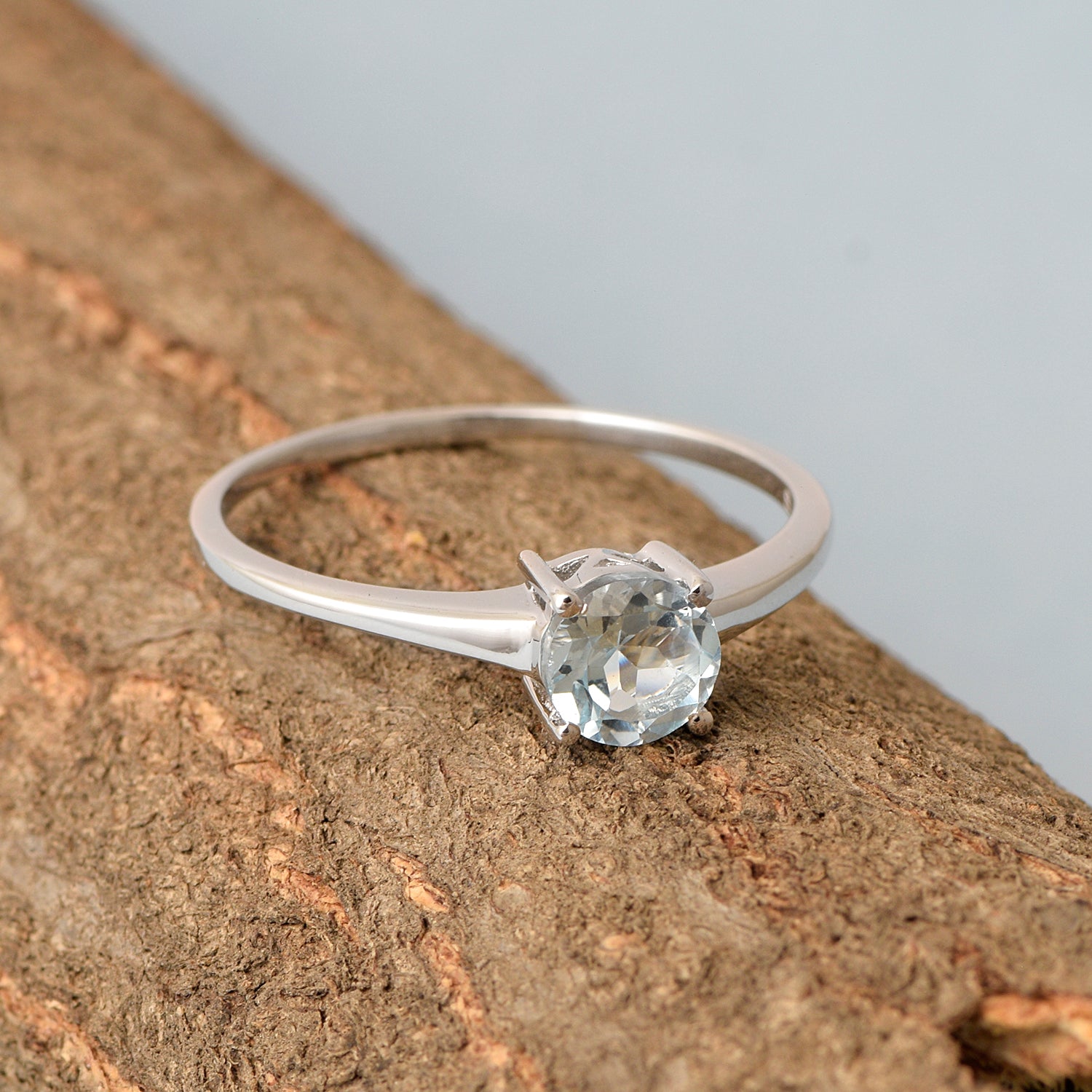 925 Sterling Silver Round 6 MM Blue Topaz Solitaire Women Ring - Kimaya INC