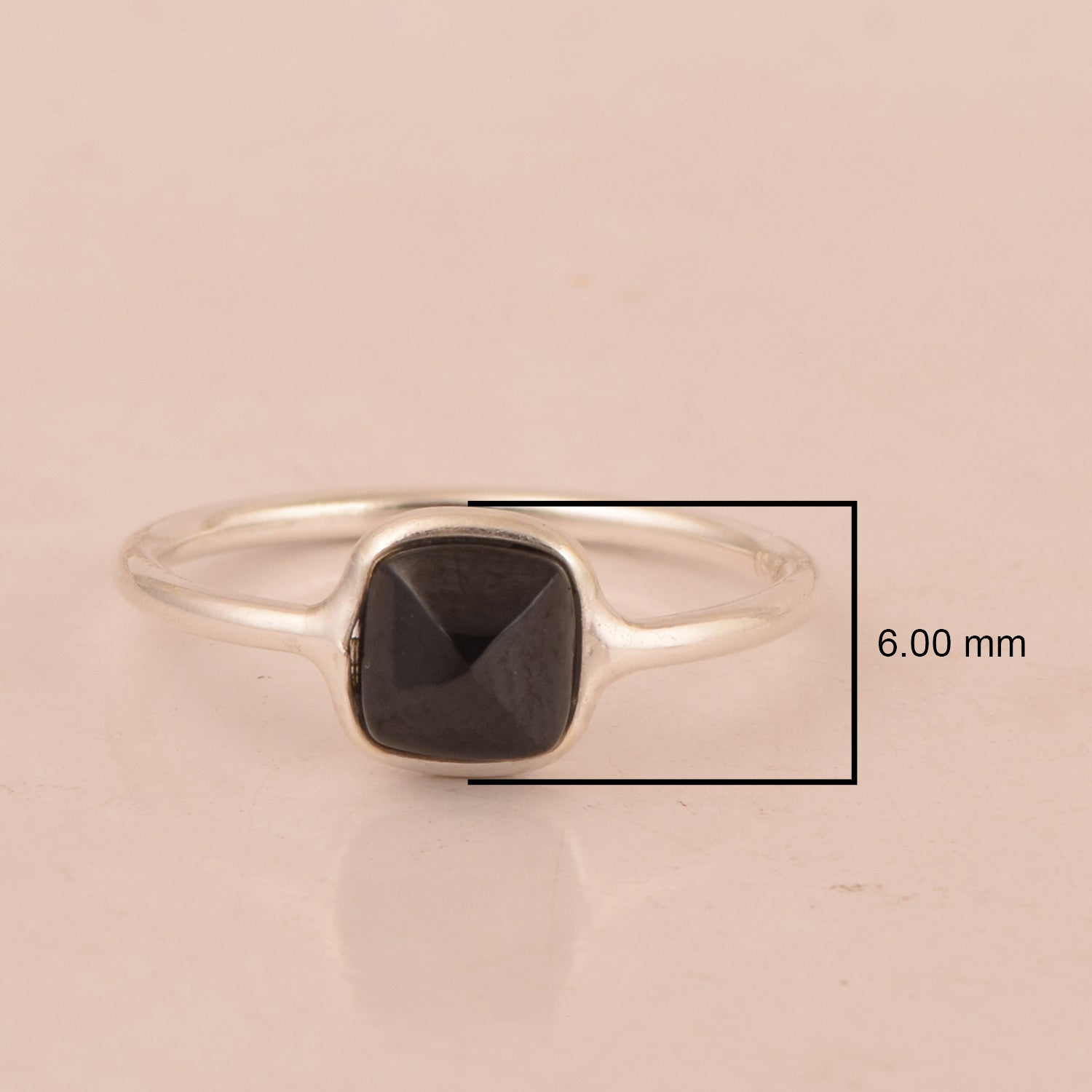 925 Sterling Silver Cushion 6mm Black Spinel Gemstone Stackable Band Ring - Kimaya INC