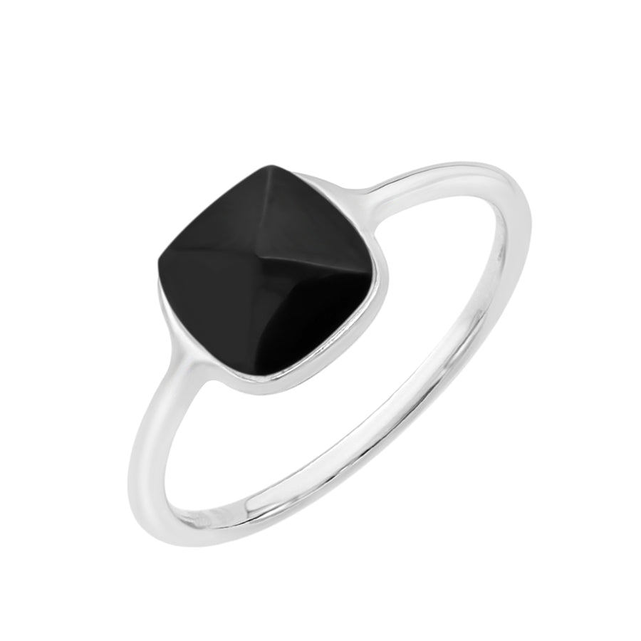 Black Spinel 10MM Cushion Solitaire Ring -Sterling Silver