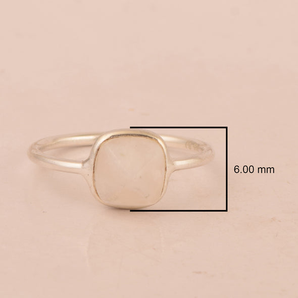 925 Sterling Silver Cushion 6mm Moonstone Gemstone Stackable Band Ring - Kimaya INC