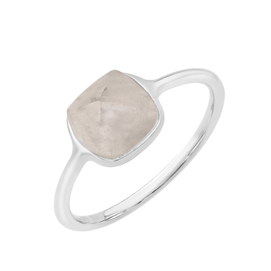 Moonstone 8MM Cushion Solitaire Ring -Sterling Silver