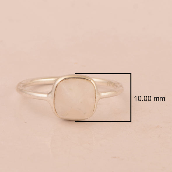 925 Sterling Silver Cushion 10mm Moonstone Gemstone Stackable Band Ring - Kimaya INC