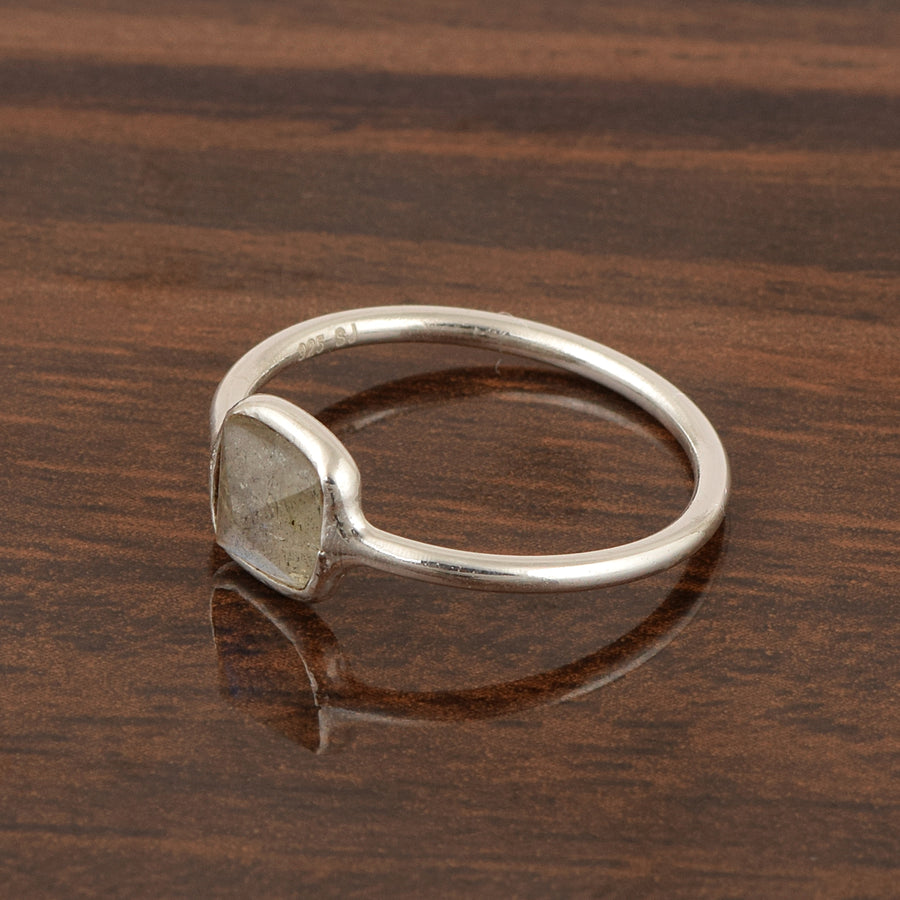 Labradorite 8MM Cushion Solitaire Ring -Sterling Silver
