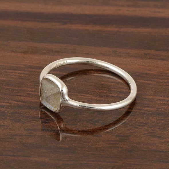 925 Sterling Silver Cushion 8mm Labradorite Gemstone Stackable Band Ring - Kimaya INC