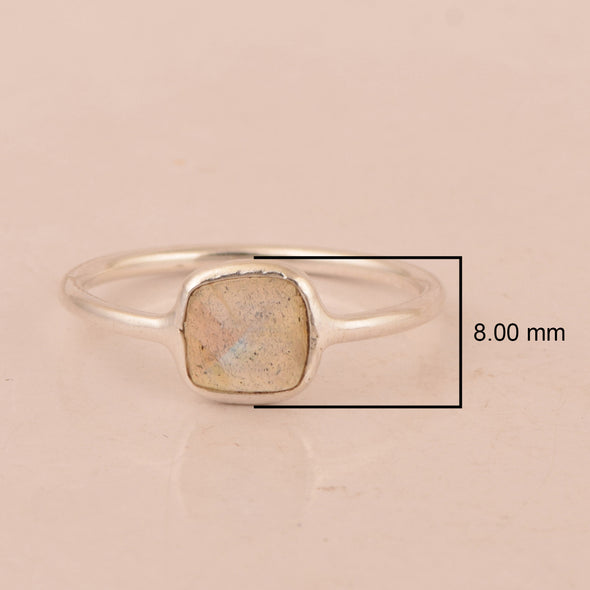 925 Sterling Silver Cushion 8mm Labradorite Gemstone Stackable Band Ring - Kimaya INC
