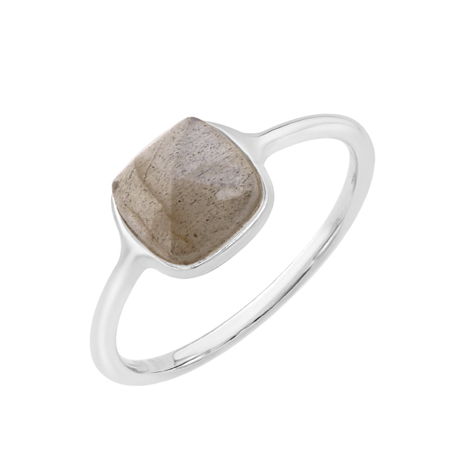Labradorite 10MM Cushion Solitaire Ring -Sterling Silver