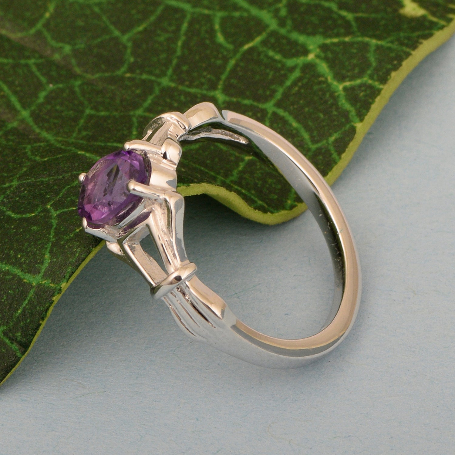 925 Sterling Silver Oval 7x5mm Amethyst Gemstone Stacking Ring - Kimaya INC