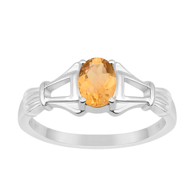 925 Sterling Silver Oval 7x5mm Citrine Gemstone Stacking Ring - Kimaya INC