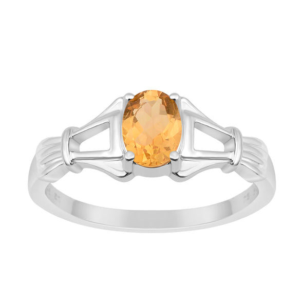 925 Sterling Silver Oval 7x5mm Citrine Gemstone Stacking Ring - Kimaya INC