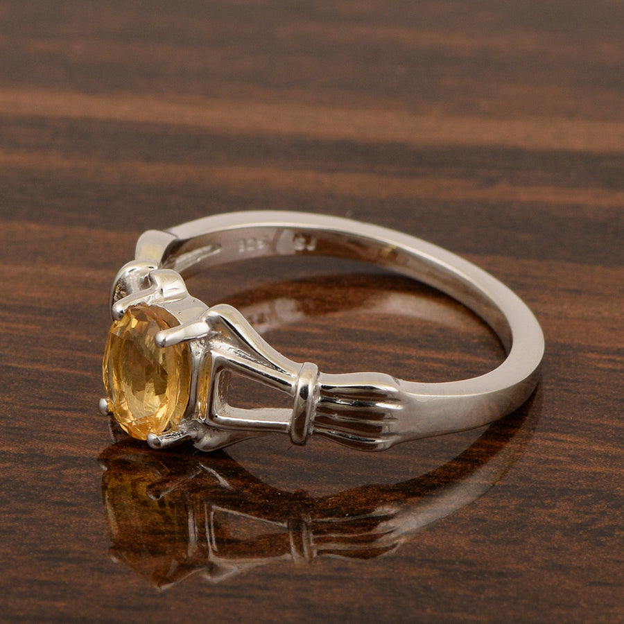 Citrine Solitaire Wedding Ring - Sterling Silver
