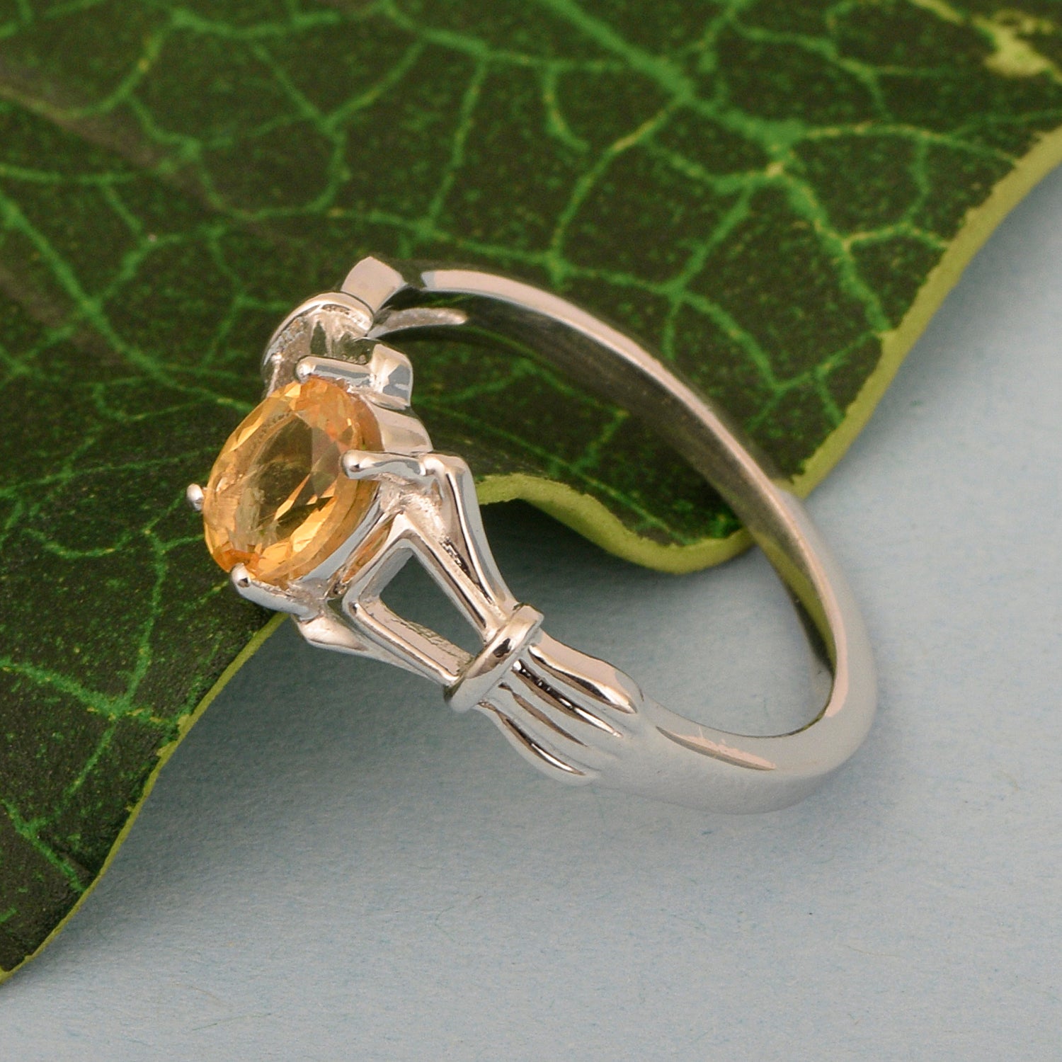 925 Sterling Silver Oval 7x5mm Citrine Gemstone Stacking Ring - Kimaya INC