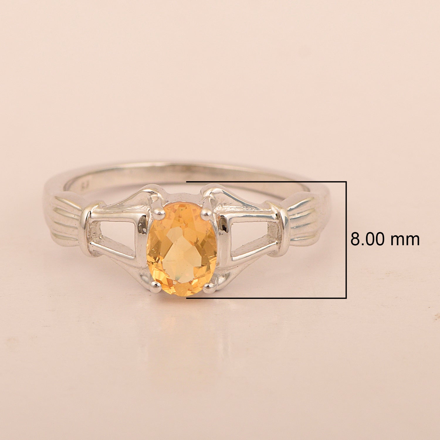 925 Sterling Silver Oval 7x5mm Citrine Gemstone Stacking Ring - Kimaya INC