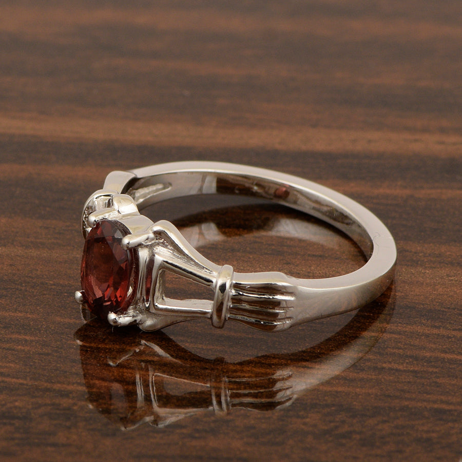Garnet Solitaire Wedding Ring - Sterling Silver