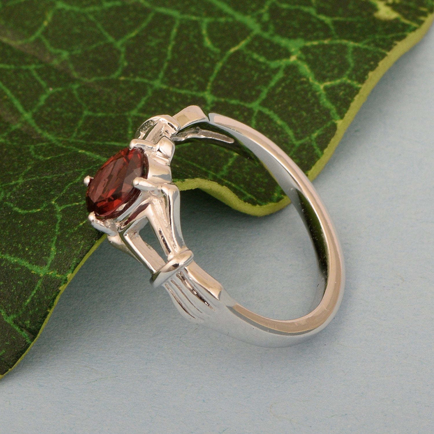 925 Sterling Silver Oval 7x5mm Garnet Gemstone Stacking Ring - Kimaya INC