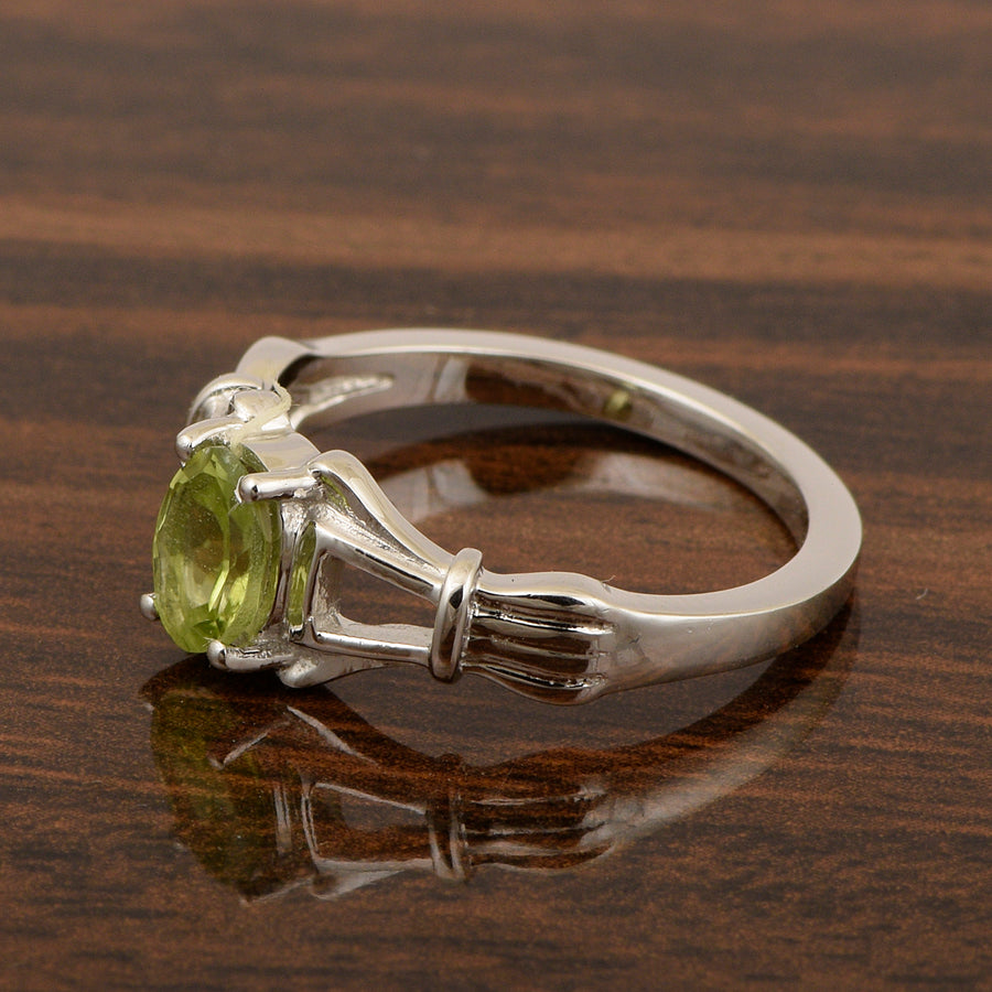 Peridot Solitaire Wedding Ring - Sterling Silver