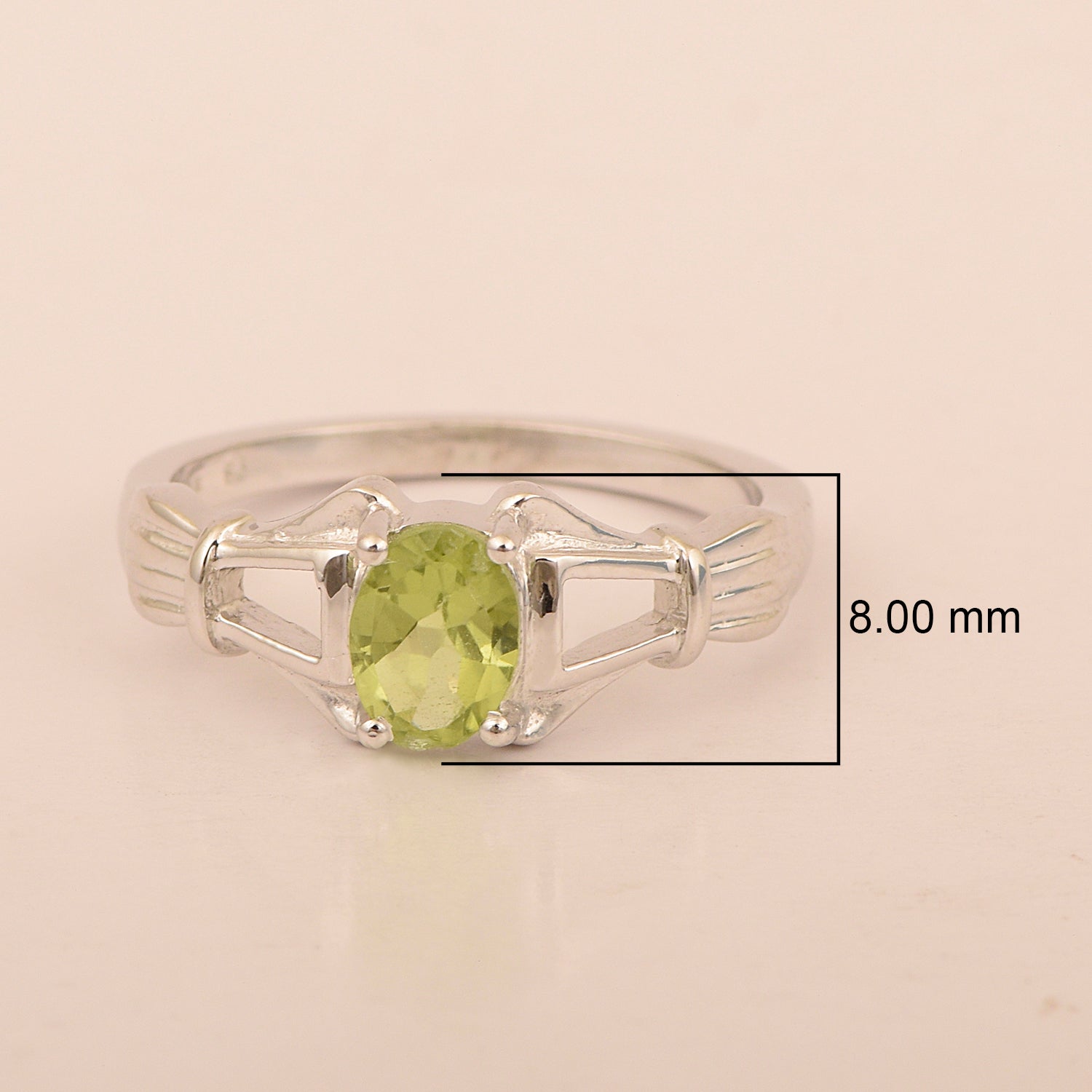 925 Sterling Silver Oval 7x5mm Peridot Gemstone Stacking Ring - Kimaya INC