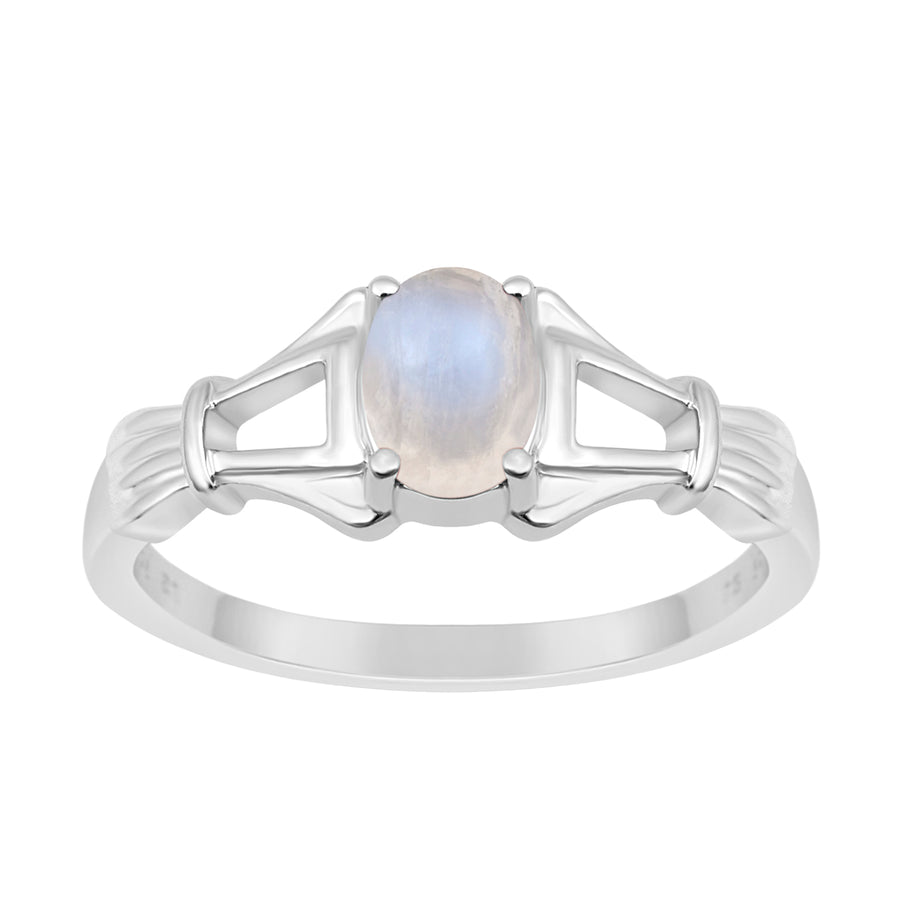 Moonstone Solitaire Wedding Ring - Sterling Silver