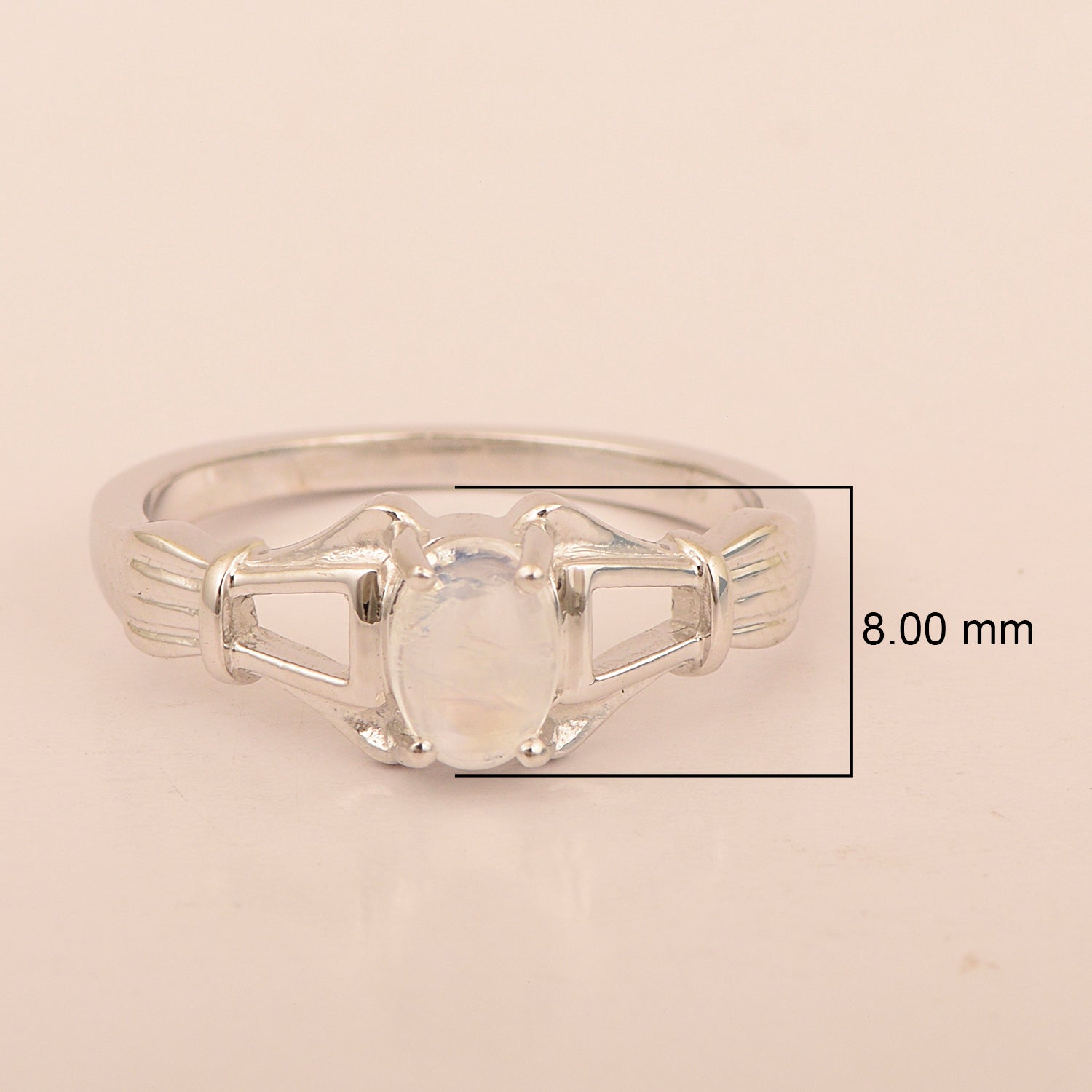 925 Sterling Silver Oval 7x5mm Moonstone Gemstone Stacking Ring - Kimaya INC