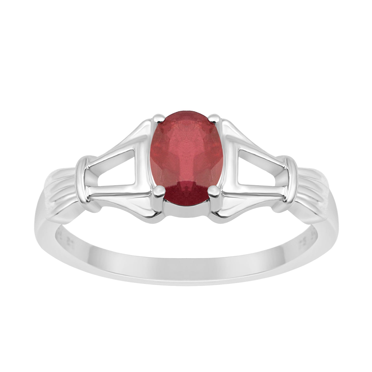925 Sterling Silver Oval 7x5mm Ruby Gemstone Stacking Ring - Kimaya INC