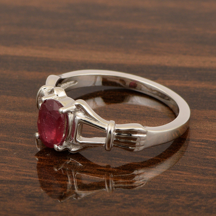 Ruby Solitaire Wedding Ring - Sterling Silver