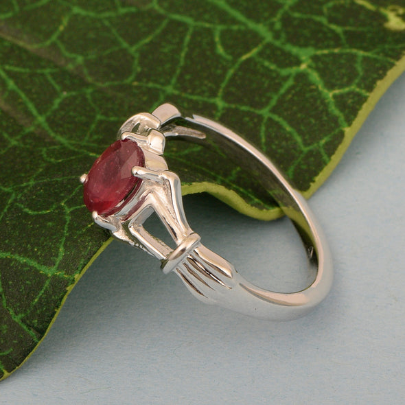 925 Sterling Silver Oval 7x5mm Ruby Gemstone Stacking Ring - Kimaya INC