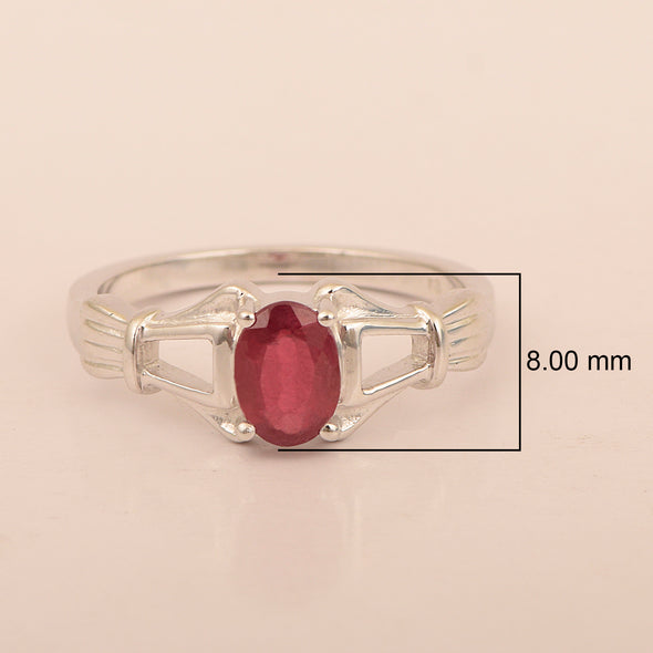 925 Sterling Silver Oval 7x5mm Ruby Gemstone Stacking Ring - Kimaya INC