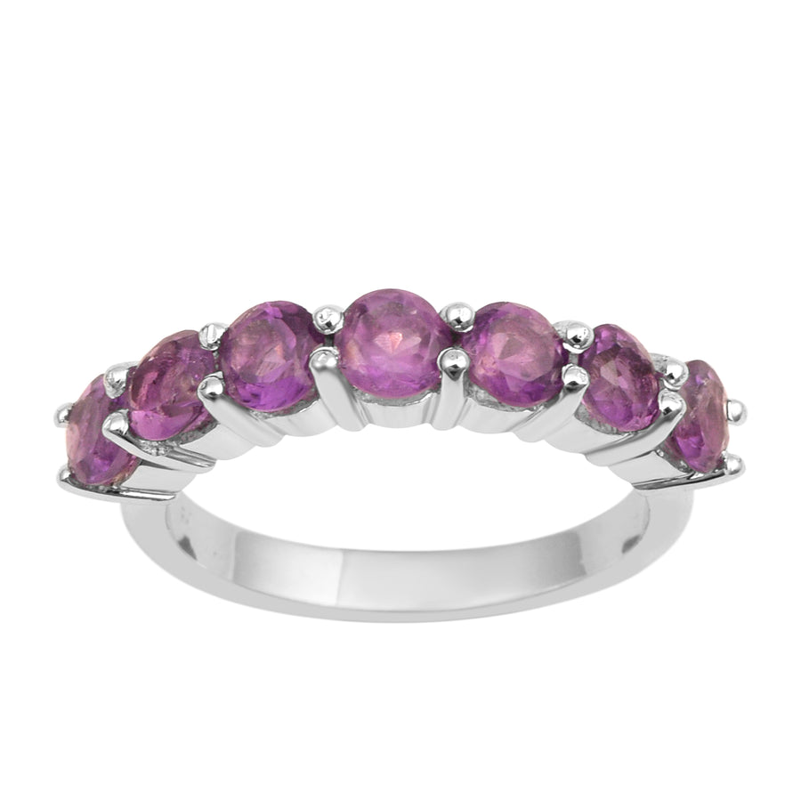 Amethyst 7-Stone Round Half Eternity Ring-Sterling Silver