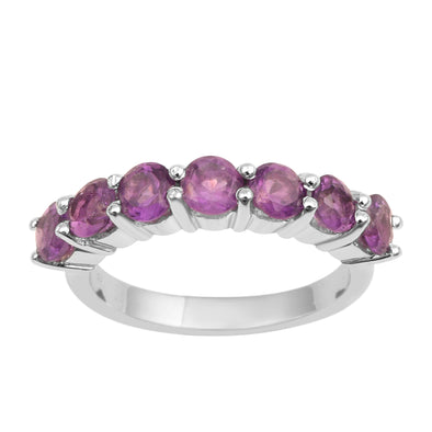 925 Sterling Silver 7-Stone Round Purple Amethyst Gemstone Women Wedding Ring - Kimaya INC