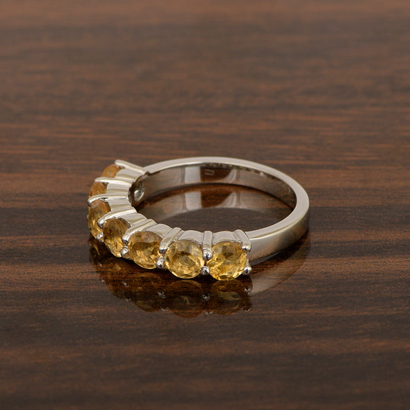 925 Sterling Silver 7-Stone Round Citrine Gemstone Women Wedding Ring - Kimaya INC