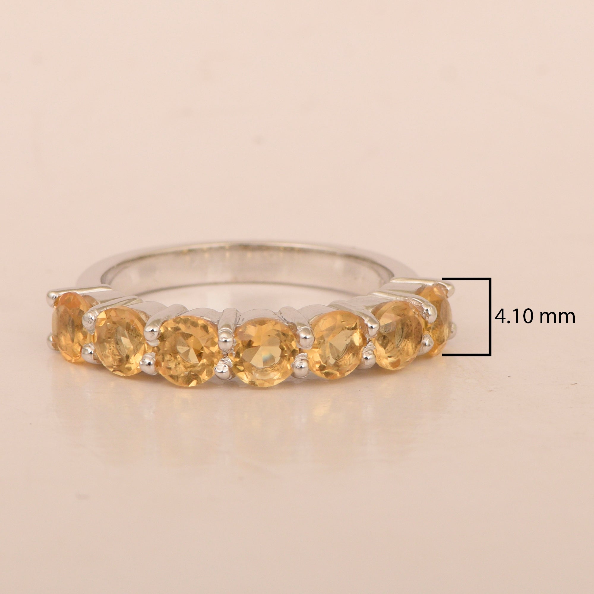 925 Sterling Silver 7-Stone Round Citrine Gemstone Women Wedding Ring - Kimaya INC