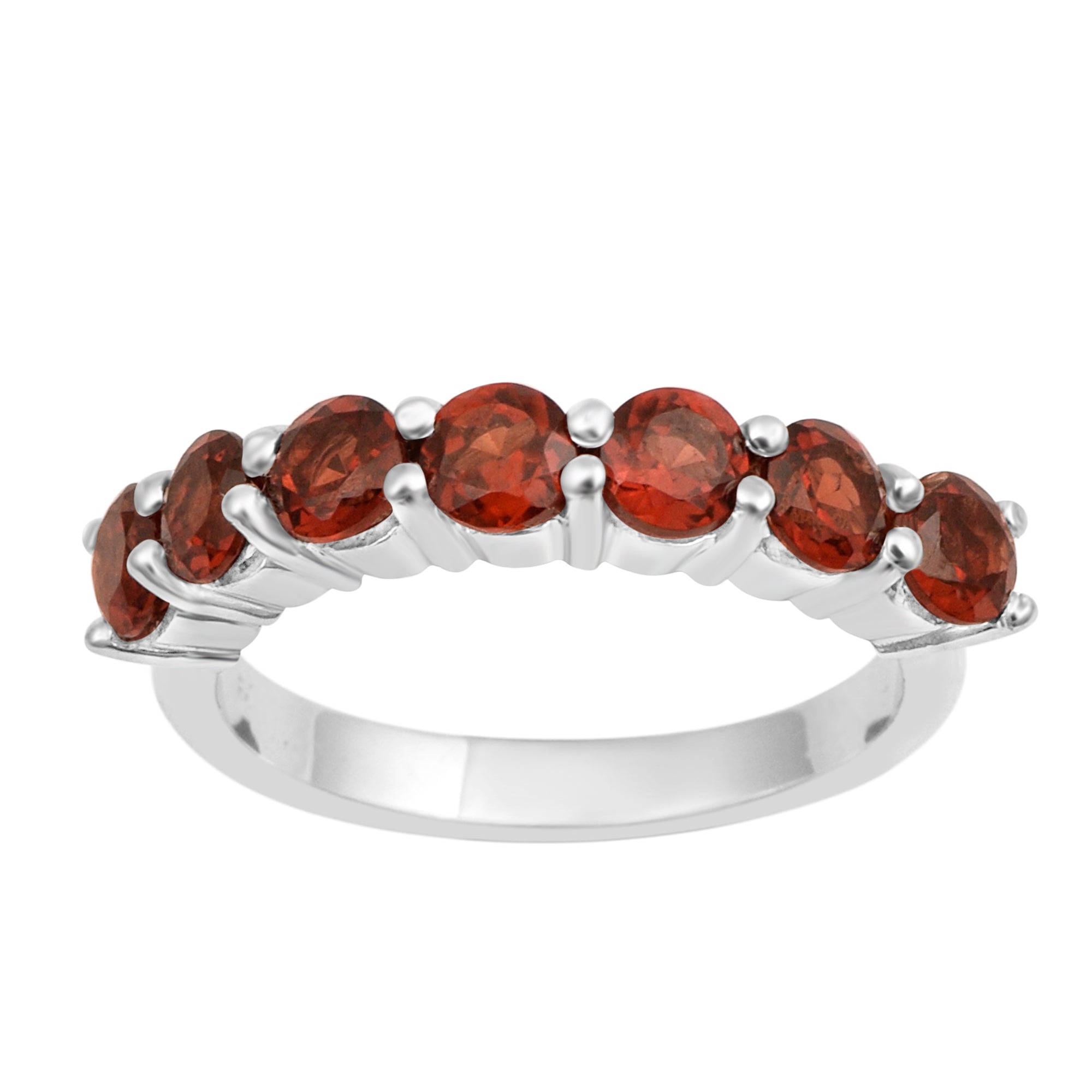 925 Sterling Silver 7-Stone Round Garnet Gemstone Women Wedding Ring - Kimaya INC