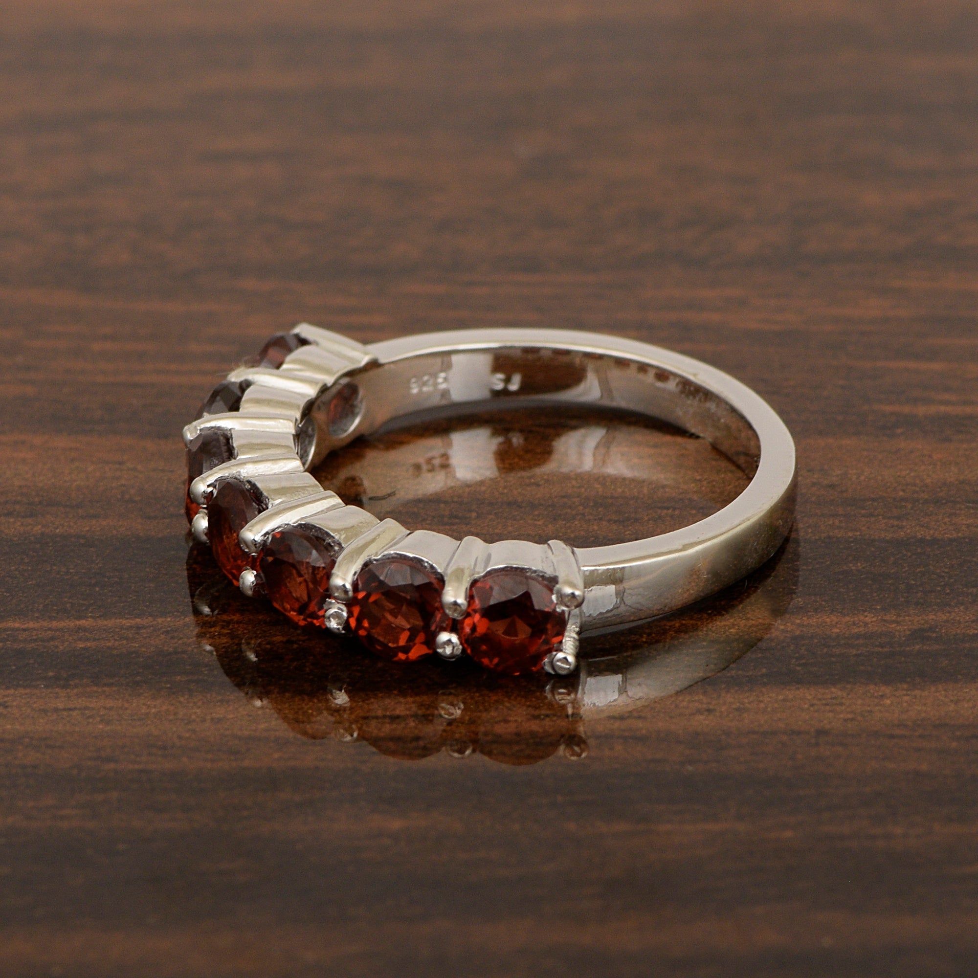 925 Sterling Silver 7-Stone Round Garnet Gemstone Women Wedding Ring - Kimaya INC