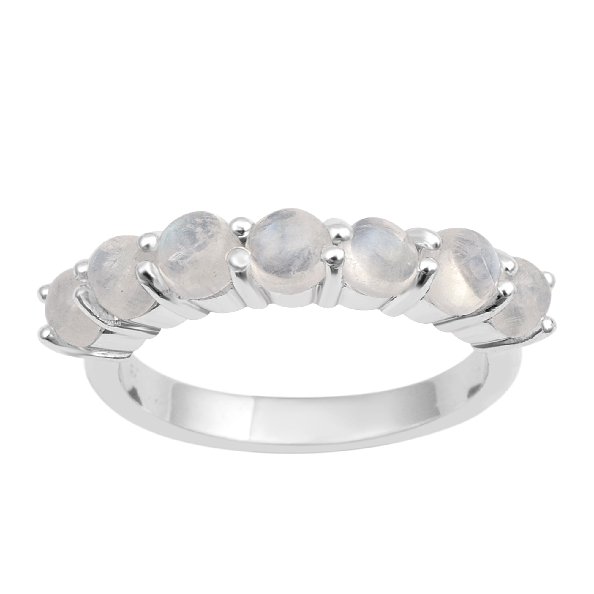 925 Sterling Silver 7-Stone Round Purple Moonstone Gemstone Women Wedding Ring - Kimaya INC