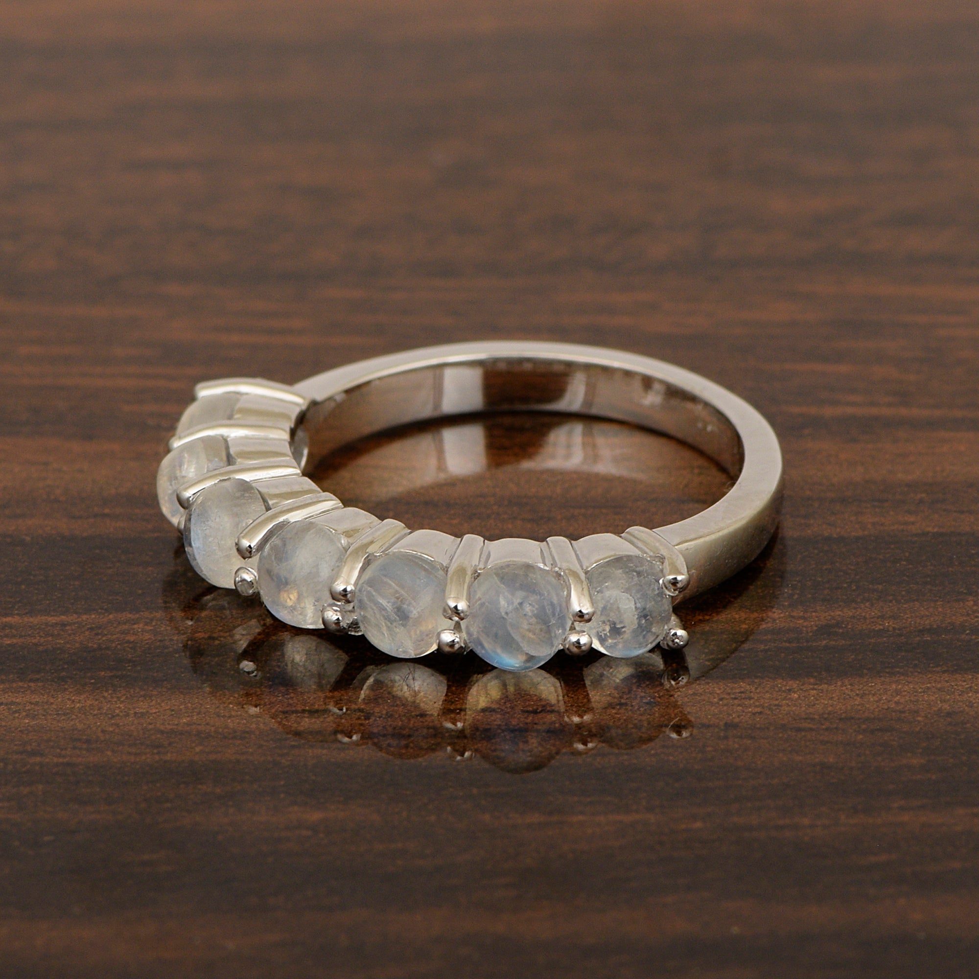 925 Sterling Silver 7-Stone Round Purple Moonstone Gemstone Women Wedding Ring - Kimaya INC