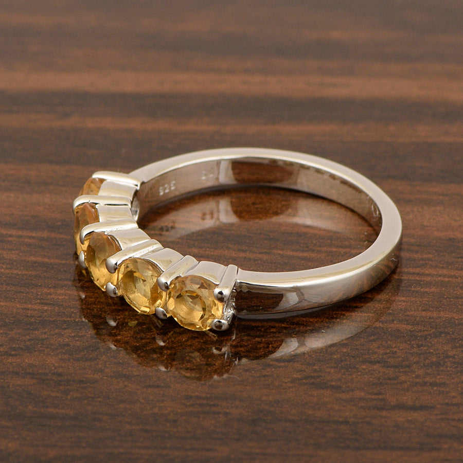 Citrine Five Stone Stackable Ring - Sterling Silver