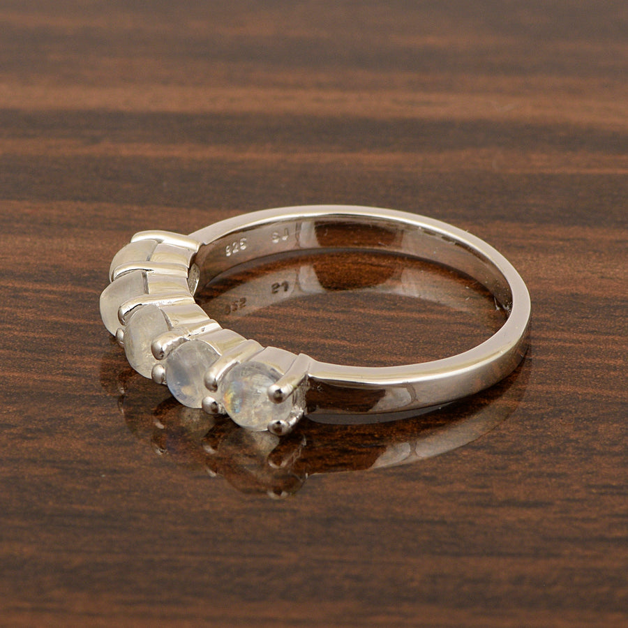 Moonstone Five Stone Stackable Ring - Sterling Silver