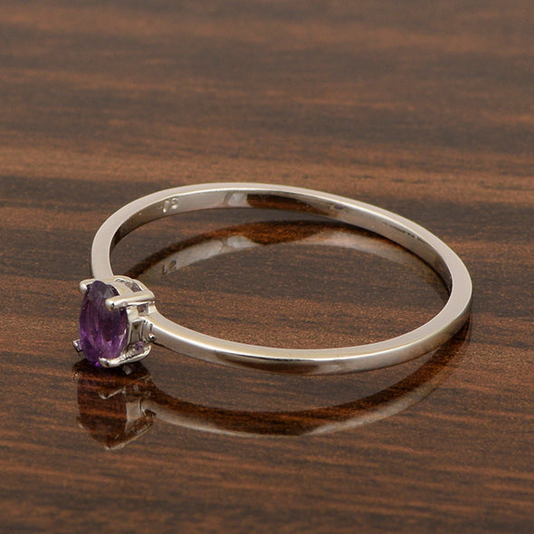 Dainty 925 Sterling Silver Stackable Oval-Shaped Amethyst Women Ring - Kimaya INC