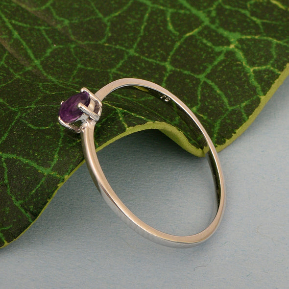 Dainty 925 Sterling Silver Stackable Oval-Shaped Amethyst Women Ring - Kimaya INC