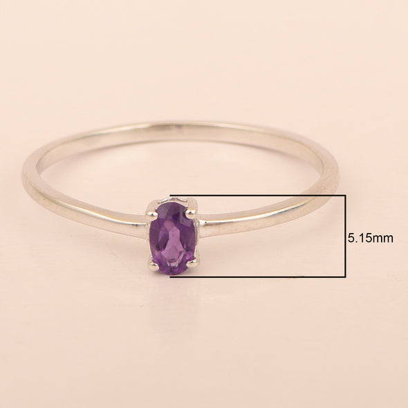 Dainty 925 Sterling Silver Stackable Oval-Shaped Amethyst Women Ring - Kimaya INC
