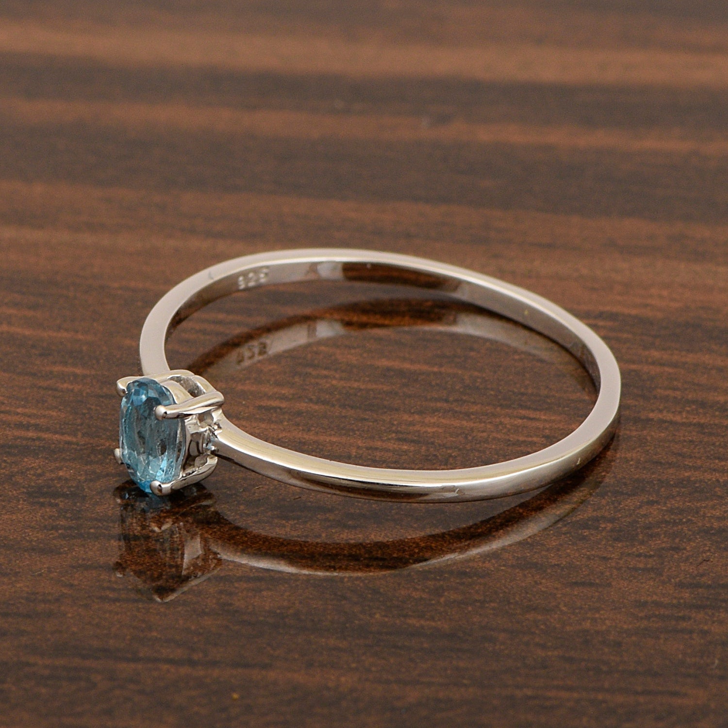 Dainty 925 Sterling Silver Stackable Oval-Shaped Aquamarine Women Ring - Kimaya INC