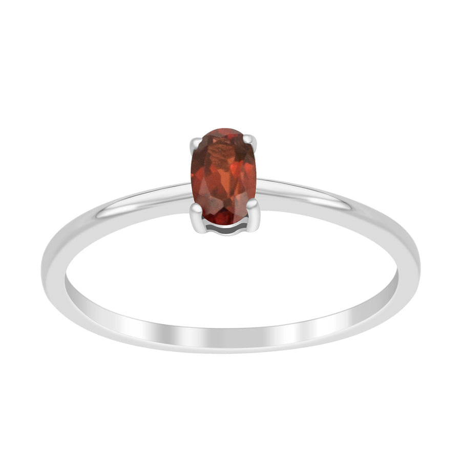 Garnet Solitaire Tiny Ring - Sterling Silver