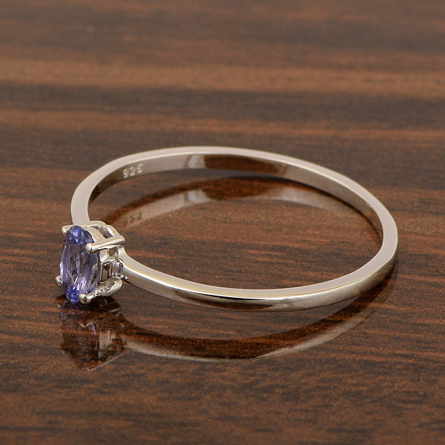 Tanzanite Solitaire Tiny Ring - Sterling Silver