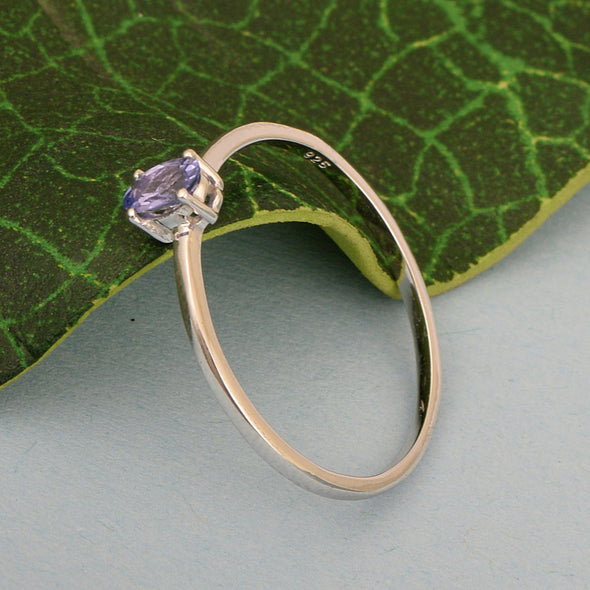 Dainty 925 Sterling Silver Stackable Oval-Shaped Tanzanite Women Ring - Kimaya INC